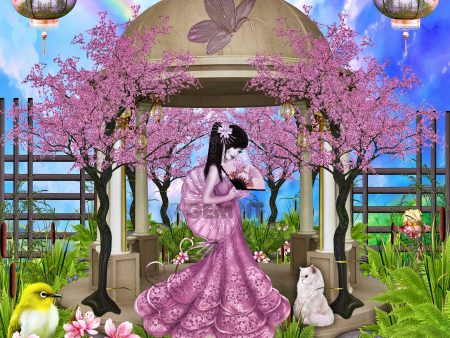 Geisha Garden Pink. Full Drill Diamond Painting - Specially ordered for you. Delivery is approximately 4 - 6 weeks. For Sale