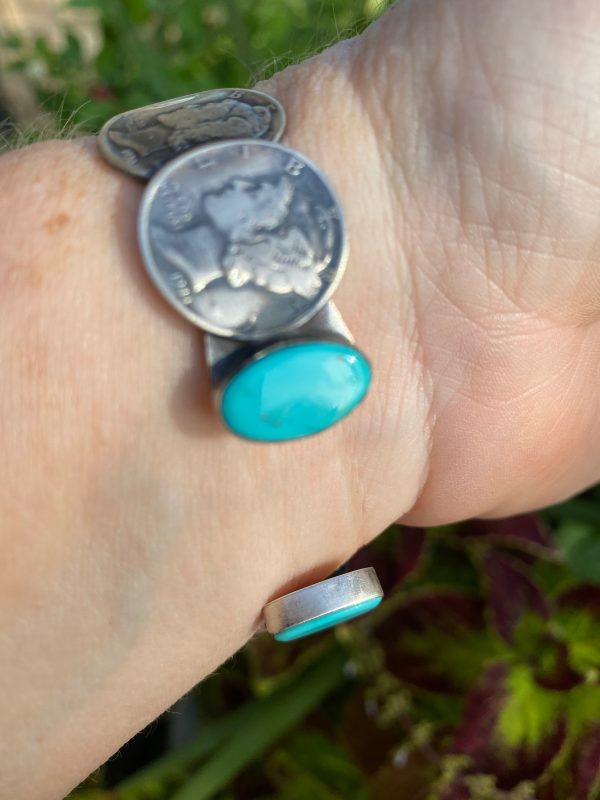 Mercury Dime bracelet with turquoise ends Online