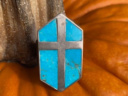 Cross Turquoise inlay ring vintage Cheap