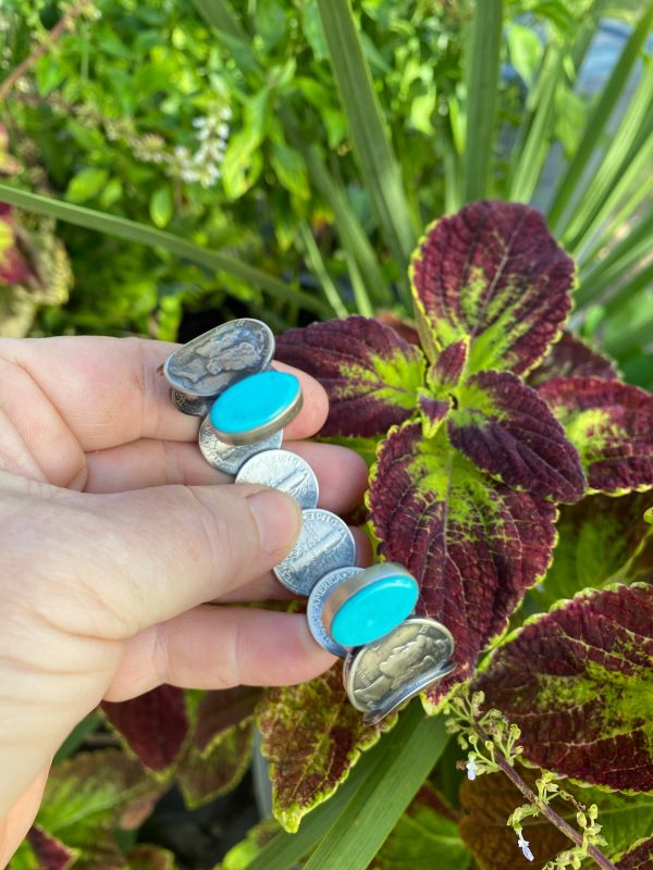 Mercury Dime bracelet with turquoise ends Online