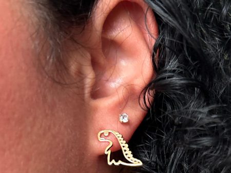 Dinosaur Stud Earrings - Gold Cheap