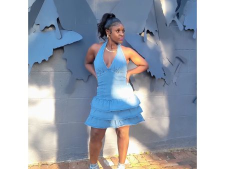 Malani Eve Halter Denim Dress Sale