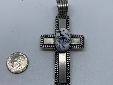 Solid Heavy Sterling Silver and White Buffalo cross pendant 3 inches Cheap