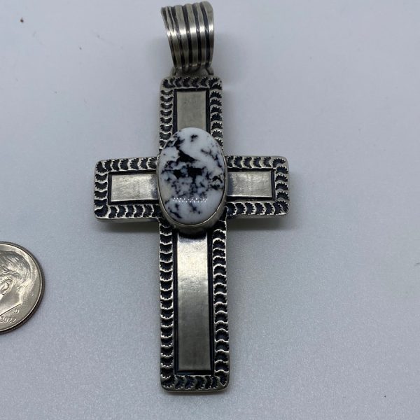 Solid Heavy Sterling Silver and White Buffalo cross pendant 3 inches Cheap