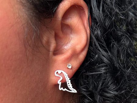 Dinosaur Stud Earrings - Silver Cheap