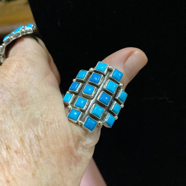 Square shaped turquoise stone ring Online Sale