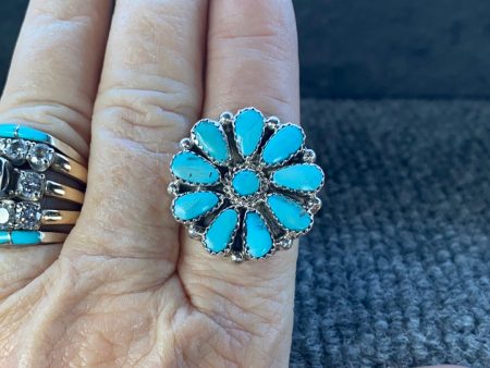 Zuni flower ring For Cheap