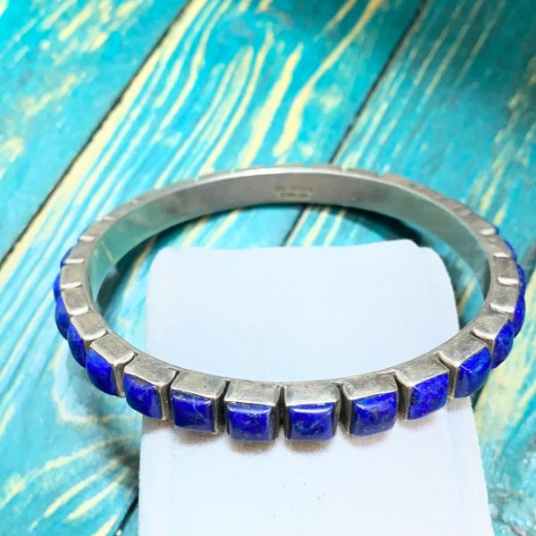 Lapis square 7mm stone bangle bracelet on Sale