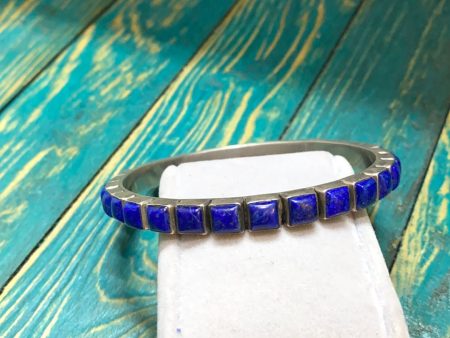 Lapis square 7mm stone bangle bracelet on Sale