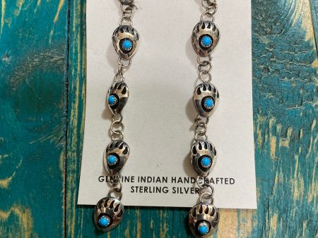 Bear Claw with Turquoise Sterling silver earrings Online Sale