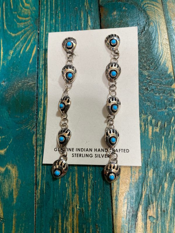 Bear Claw with Turquoise Sterling silver earrings Online Sale