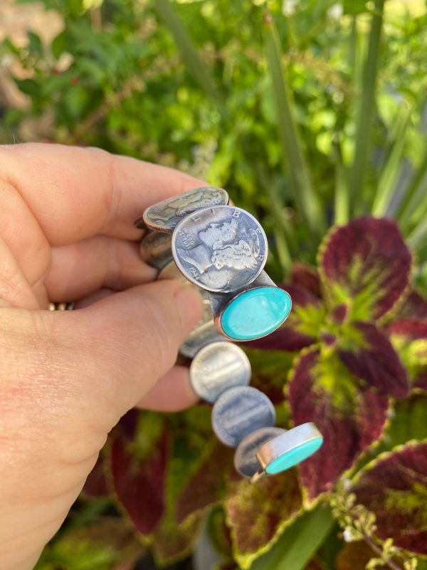 Mercury Dime bracelet with turquoise ends Online