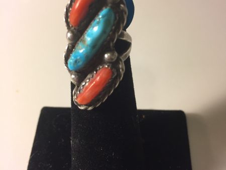 Vintage 2 piece coral and Turquoise ring Online