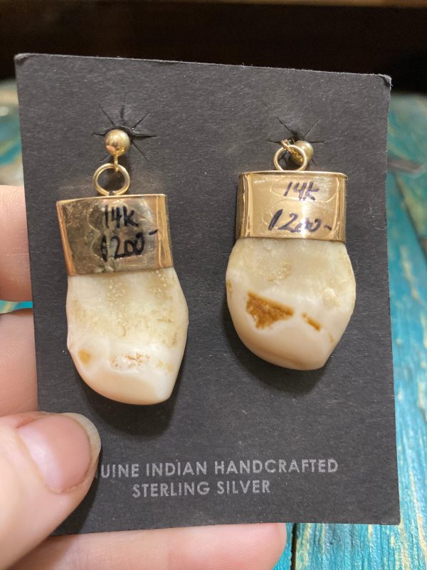 The 14k Gold Elk Ivory earrings. For Discount