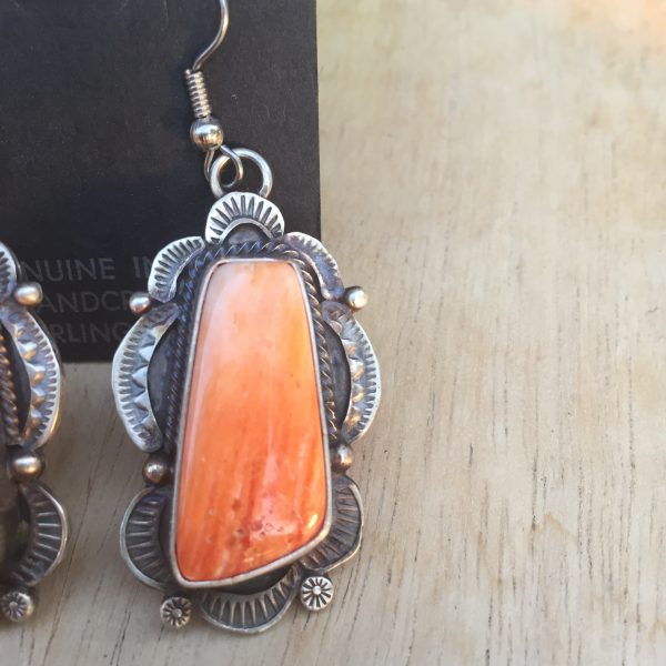 Antiqued Sterling silver orange spiny oyster earrings For Discount