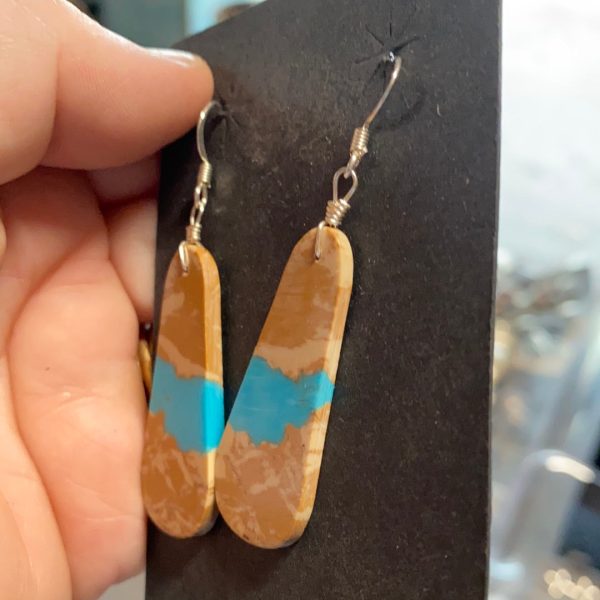 Amazingly shaped Turquoise slab earrings Hot on Sale