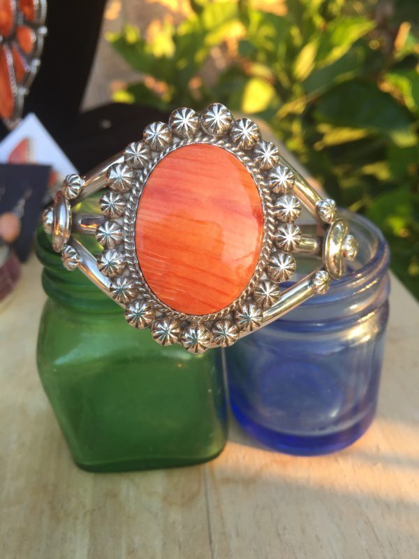 Yummy orange spiny oyster Sterling silver bracelet For Discount