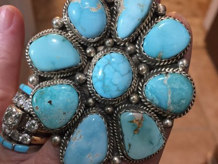 Flower Cluster Ring Kingman Turquoise! Online now