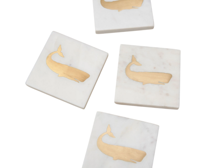 Be Home White Marble & Gold Whale Coasters Online