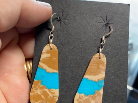 Amazingly shaped Turquoise slab earrings Hot on Sale