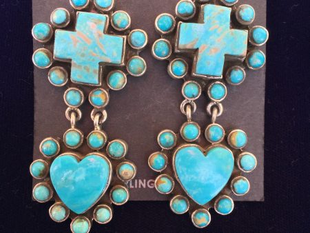 Cross and Heart Earrings - Blue Sale