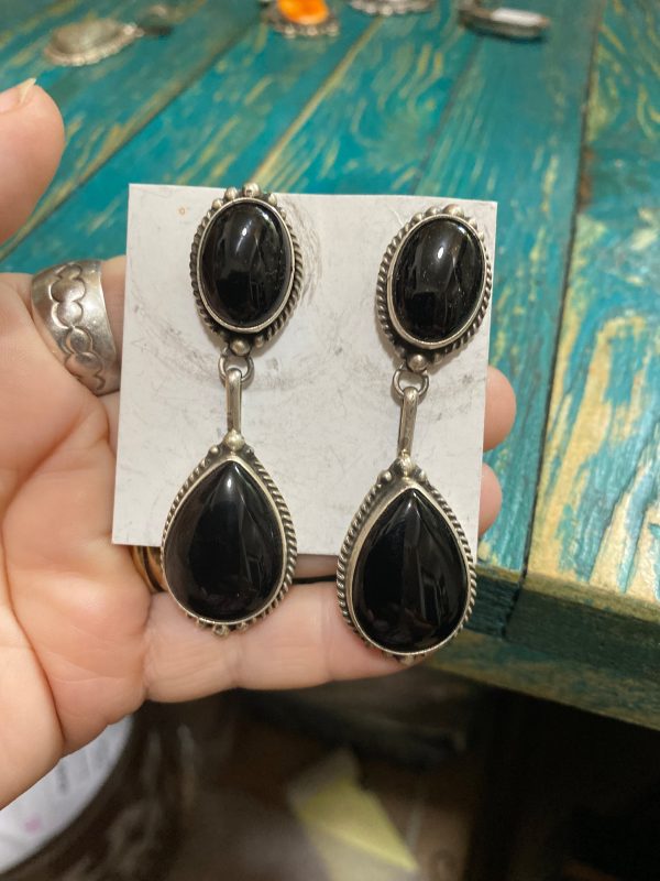 Large Black Onyx Drop Earrings Online