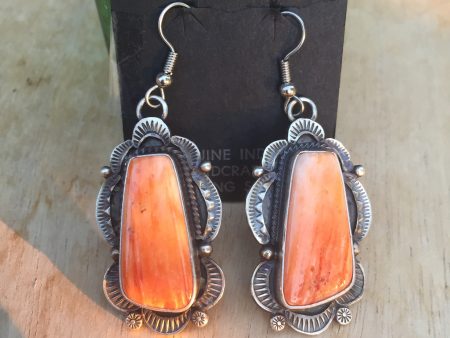 Antiqued Sterling silver orange spiny oyster earrings For Discount