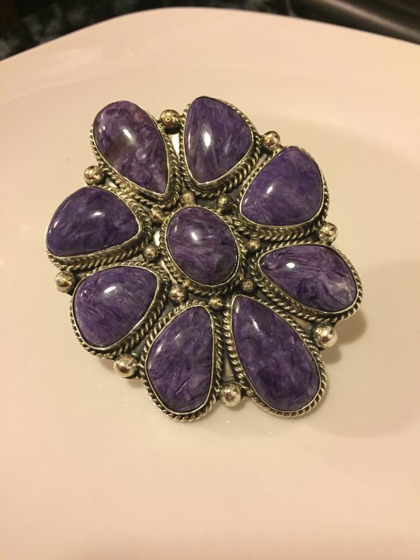 Charoite huge flower ring For Sale