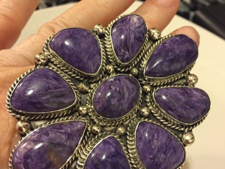 Charoite huge flower ring For Sale