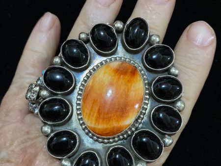 Black onyx and orange spiny ring Hot on Sale