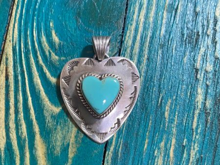 “ The Double Heart” Turquoise on silver on Sale