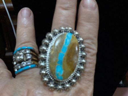 Huge Oval Ribbon Turquoise stoned ring For Cheap